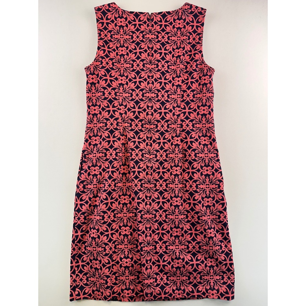 Talbots Shift Dress Women 8 Pink Navy Blue Damask Medallion Sleeveless Notched - Picture 9 of 12